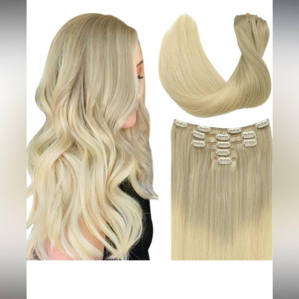 HUMAN HAIR 20” platinum hair extensions clip in